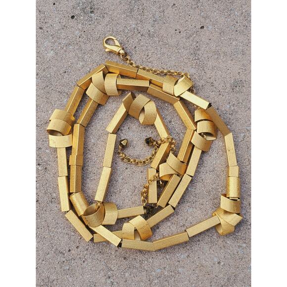 Chunky Gold Tone Geometric Statement Necklace – Layered Sculptural Boho Glam - Picture 11 of 14